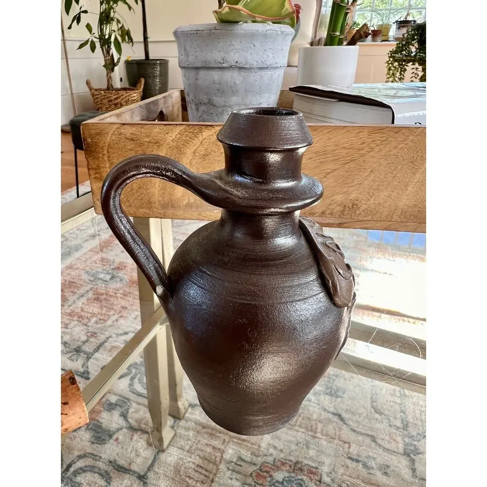 Vintage Calvados Pottery Brandy Jug Cork Top French Country Stoneware Turgis